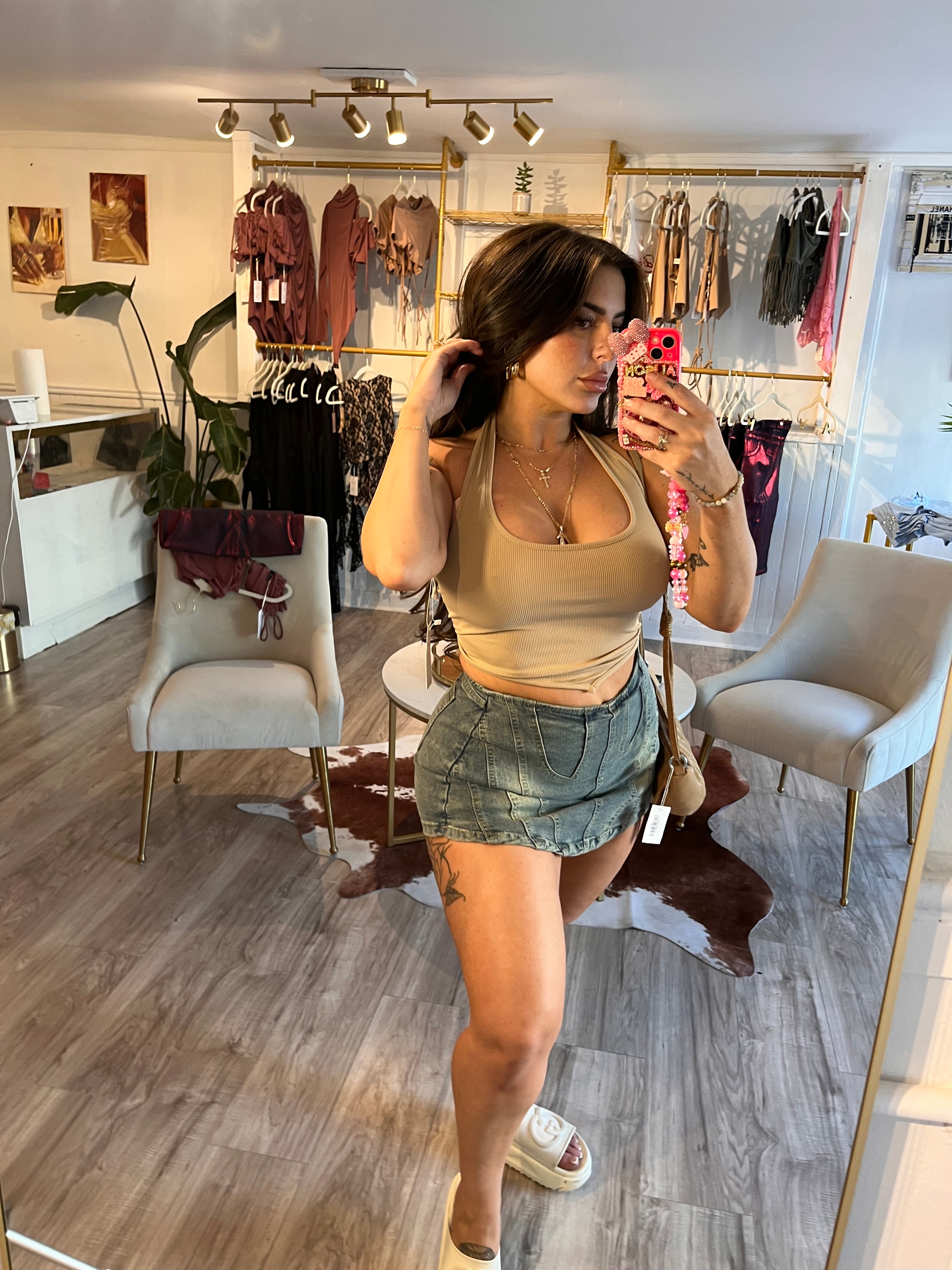 Tan Bandana Halter Crop